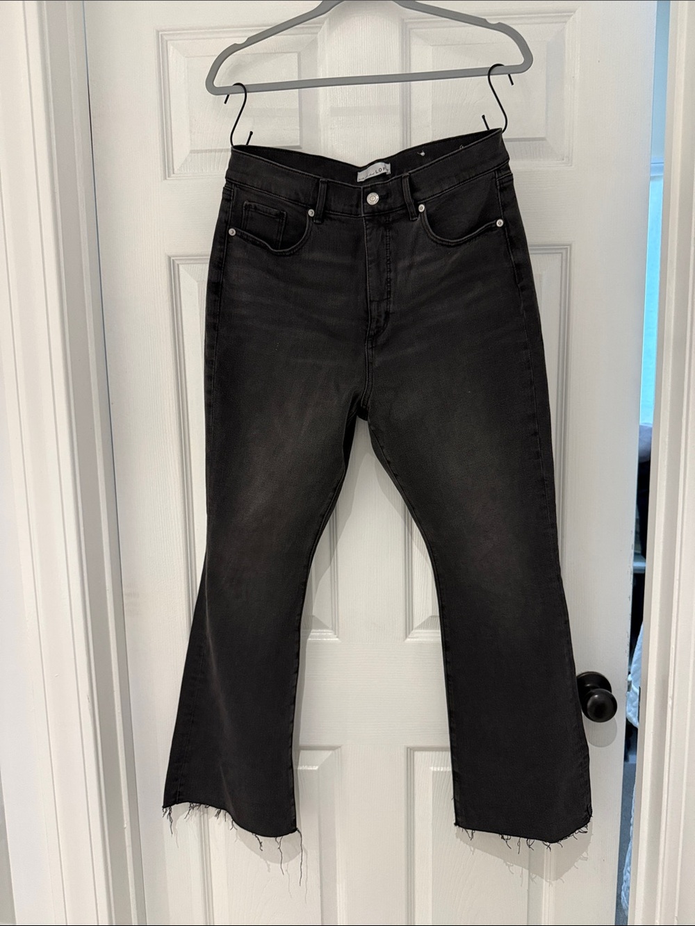 LOFT Black Wide-Leg Crop Jeans with Frayed Hem